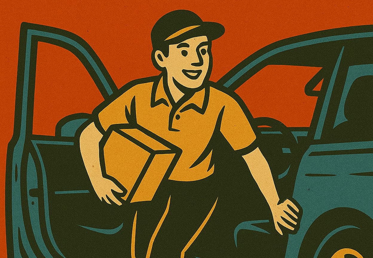 Guy with package in hand exiting a car