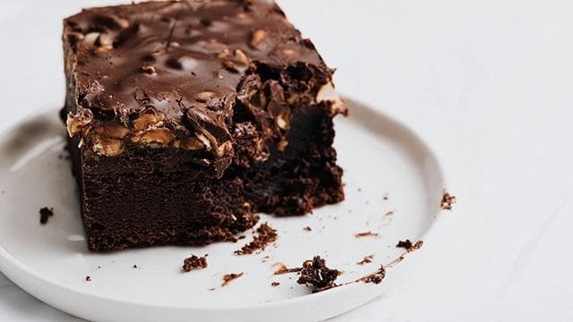 A freshly baked chocolate brownie infused with cannabis.