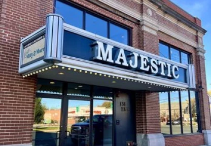 The Majestic Theater in West Springfield with bold signage